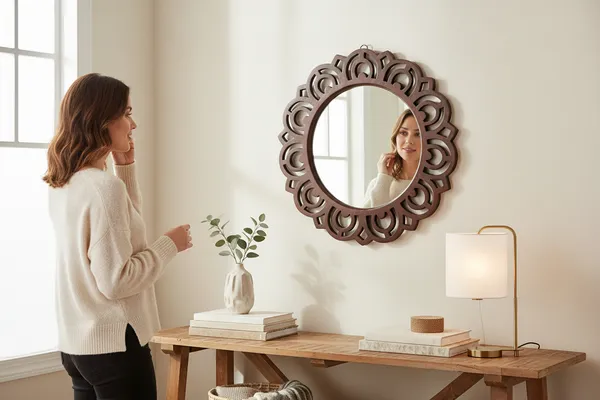 Decorative_&_Hand_Crafted_Wooden_Wall_Mirror_in_Walnut_Finish_(40_x_40_cm,_Round)