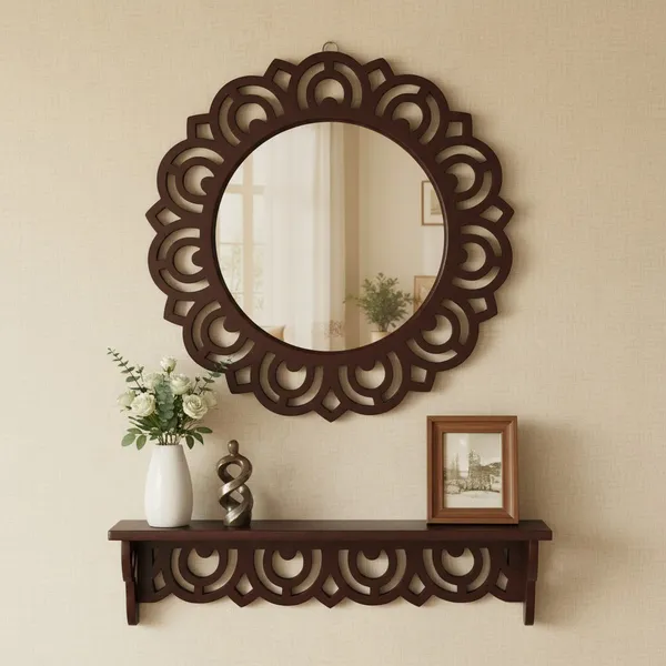 Decorative_&_Hand_Crafted_Wooden_Wall_Mirror_in_Walnut_Finish_(40_x_40_cm,_Round)