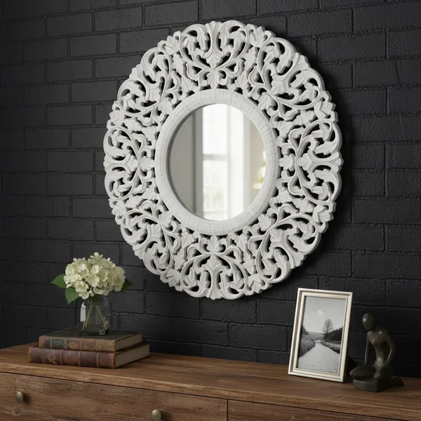 Decorative_&_Hand_Crafted_Wooden_Round_Distressed_White_Finished_Vanity_Wall_Mirror_for_Living_Room,_Bathroom,_Bedroom_(27x27_Inches)