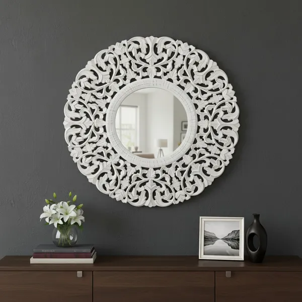 Decorative_&_Hand_Crafted_Wooden_Round_Distressed_White_Finished_Vanity_Wall_Mirror_for_Living_Room,_Bathroom,_Bedroom_(27x27_Inches)