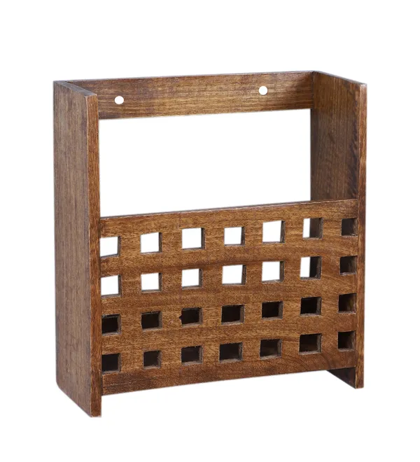 THE_URBAN_STORE_Decorative_&_Handcarved_Wooden_Wall_Mount_Magazine_Holder/Card_Holder/Paper_Holder_for_Home_&_Office_in_Clear_Walnut_Finish_(10_x_4_x_11_Inch)