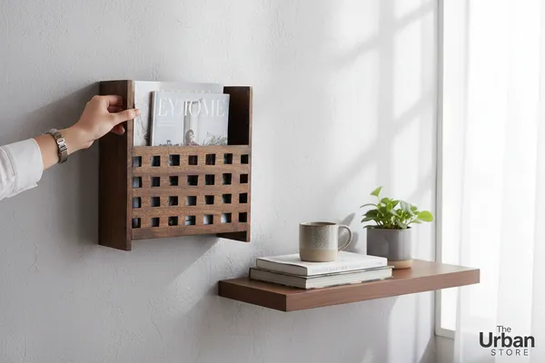 THE_URBAN_STORE_Decorative_&_Handcarved_Wooden_Wall_Mount_Magazine_Holder/Card_Holder/Paper_Holder_for_Home_&_Office_in_Clear_Walnut_Finish_(10_x_4_x_11_Inch)