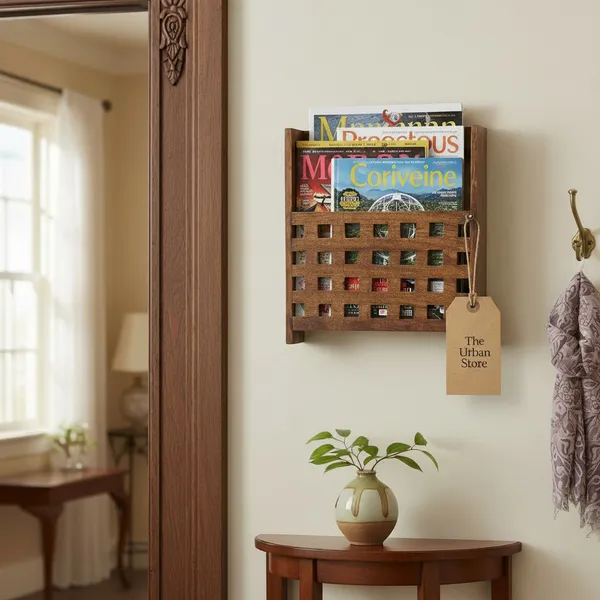 THE_URBAN_STORE_Decorative_&_Handcarved_Wooden_Wall_Mount_Magazine_Holder/Card_Holder/Paper_Holder_for_Home_&_Office_in_Clear_Walnut_Finish_(10_x_4_x_11_Inch)