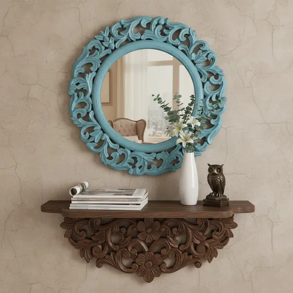 Decorative_Hand_Crafted_Wooden_Round_Shape_Vanity_Wall_Mirror_Glass_for_Living_Room,_Bathroom,_Bedroom_(20"x_20"_Inches)