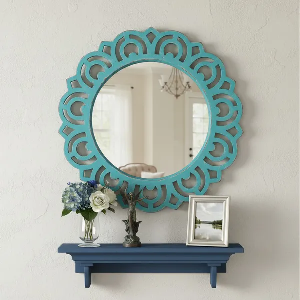 Decorative_&_Hand_Crafted_Wooden_Wall_Mirror_In_Distressed_Blue_Finish_(40_X_40_Cm),__Round