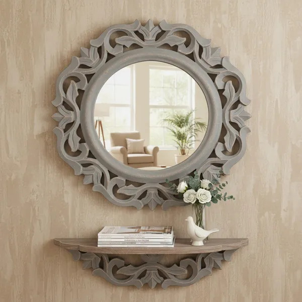 Decorative_&_Hand_Crafted_Wooden_Wall_Mirror_for_Home_&_Office,_Grey_14"x14"