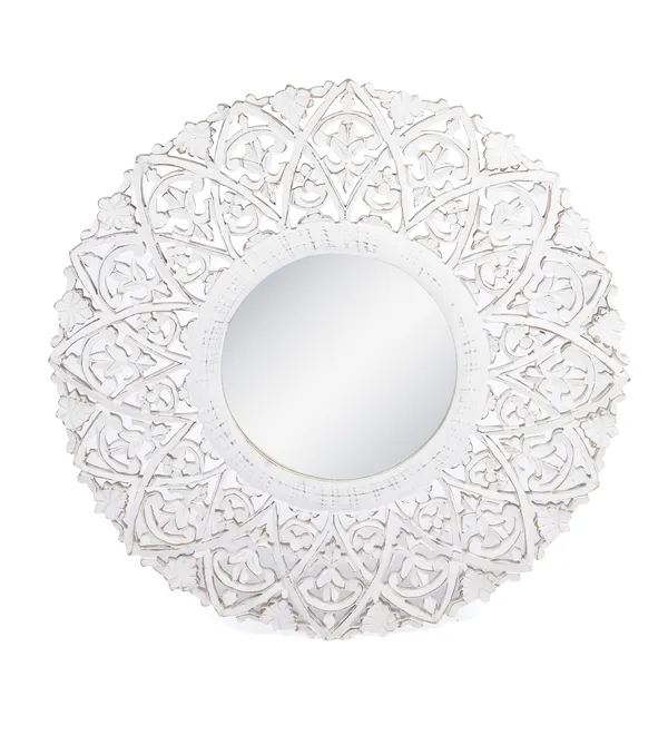 Wood_Hand_Crafted_Round_Distressed_White_Finished_Vanity_Wall_Mirror_for_Living_Room,_27X27_Inches