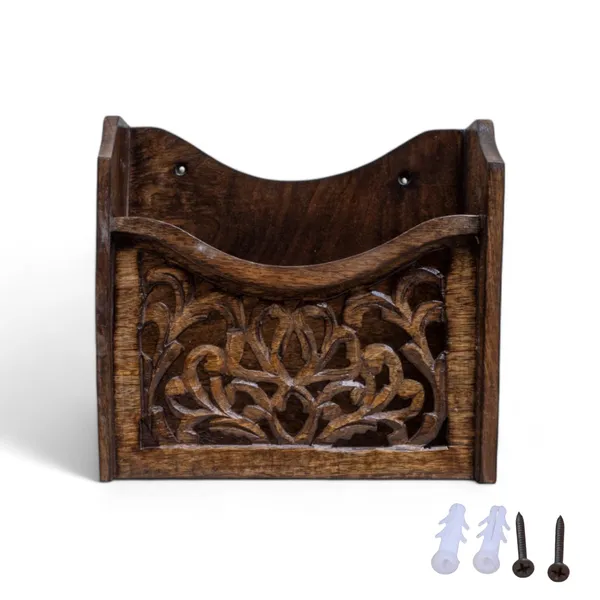 THE_URBAN_STORE_Decorative_&_Handcarved_Wooden_Wall_Mount_Magazine_Holder_/_Card_Holder_/_Paper_Holder_for_Home_&_Office_in_Clear_Walnut_Finish_(9.5"_x_4"_x_9.5")
