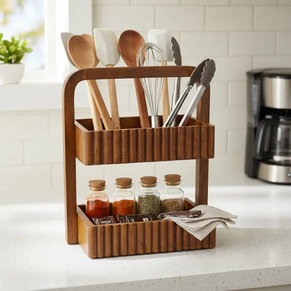 THE_URBAN_STORE_Handcrafted_Wooden_Utility_Caddy_&_Organizer_|_Decorative_Multipurpose_Storage_Basket_with_Compartments_|_Kitchen,_Dining,_Tea_&_Coffee_Organizer_for_Home_&_Office