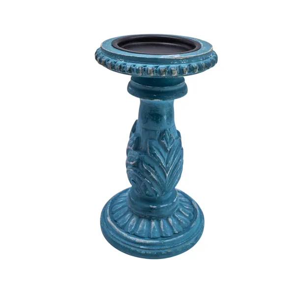 The_Urban_Store_TUSCH14_Decorative_&_Handcarved_Wooden_Table_Top_Candle_Holder/Table_Décor/Home_Décor/Gift/in_Distressed_Blue_Finish_for_Home_&_Office_(21x12x12_CM)