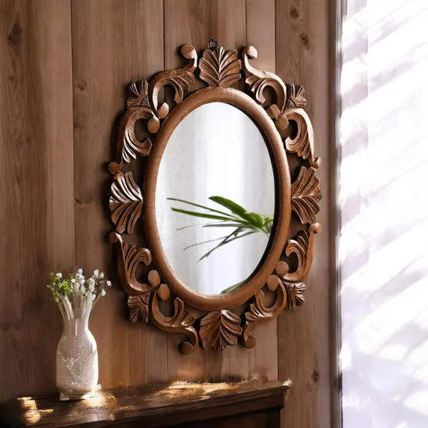 Decorative_&_Hand_Crafted_Wooden_Oval_Shape_Vanity_Wall_Mirror_for_Living_Room,_Bathroom,_Bedroom_(24x20)_Inches