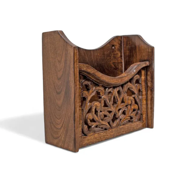 THE_URBAN_STORE_Decorative_&_Handcarved_Wooden_Wall_Mount_Magazine_Holder_/_Card_Holder_/_Paper_Holder_for_Home_&_Office_in_Clear_Walnut_Finish_(9.5"_x_4"_x_9.5")