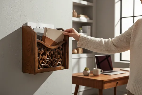 THE_URBAN_STORE_Decorative_&_Handcarved_Wooden_Wall_Mount_Magazine_Holder_/_Card_Holder_/_Paper_Holder_for_Home_&_Office_in_Clear_Walnut_Finish_(9.5"_x_4"_x_9.5")