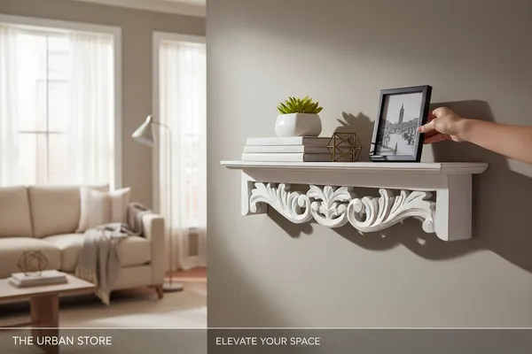 Decorative_and_Handcrafted_Wall_Shelf_for_Living_Room,Study,Bathroom_or_Kitchen_in_Distressed_White_Finish_-_60cm_x_15cm_x_13cm