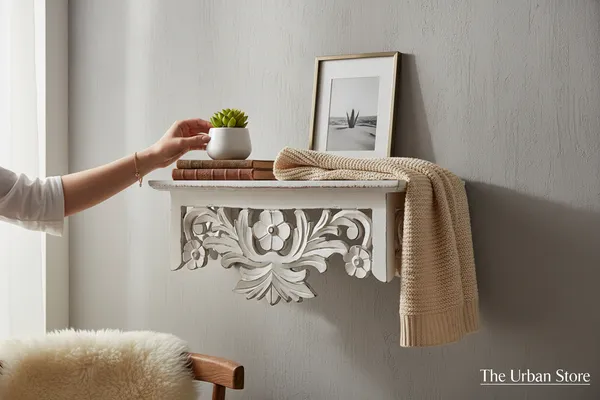 Decorative_and_Handcrafted_Wall_Shelf_for_Living_Room,Study,Bathroom_or_Kitchen_in_Distressed_White_Finish_-_45cm_x_15cm_x_20cm