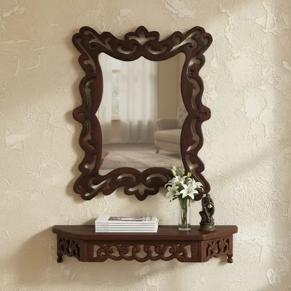 Decorative_&_Handcrafted_Wooden_Wall_Mirror_For_Living_Room,_Bedroom,_Washroom,_Kids_Room,_Office,_20_Inch_x_16_Inch_(Brown)