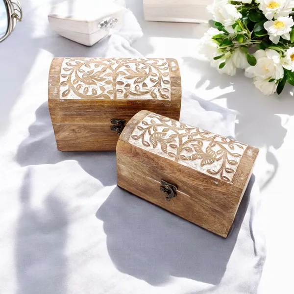 Wooden_Decorative_&_Handcrafted_Jwellery_&_Gift_Box_/_Trunk_/_Treasure_Chest_(23_cm_x_15_cm_x_15_cm)_/_Set_of_2