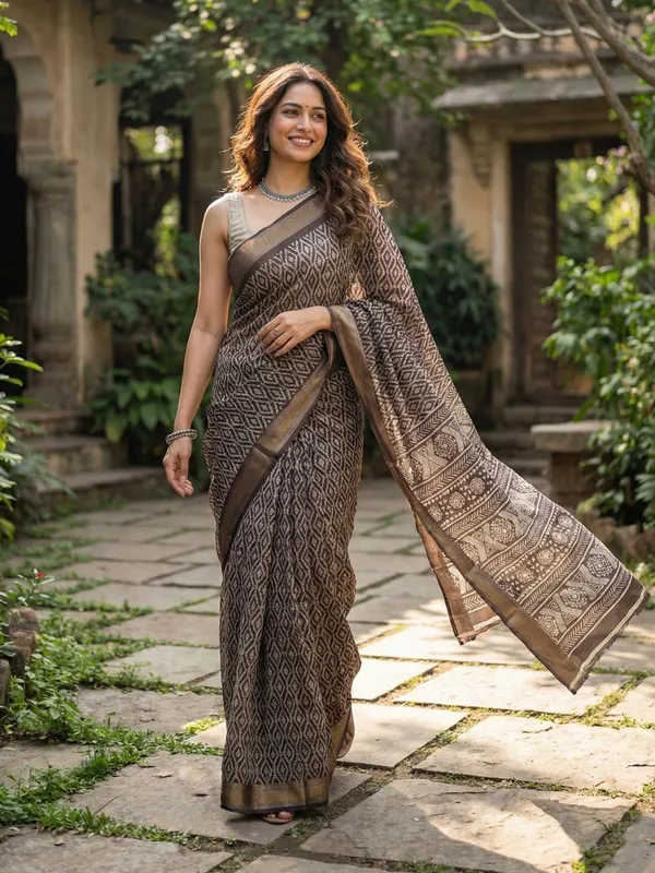 Beutiful_Bagru_Bandhani_Printed_Sarees_With_Blouse_Primum_Mulmul_Cotton_With_Hevy_Zari_Bordar