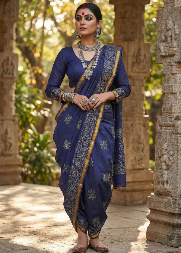 Traditional_Hand_Block_Special_demanding_Natural_Colour_Dye_Sarees_With_Blouse