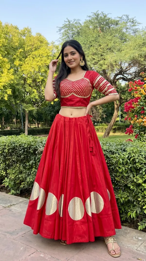 Pure_Roman_Cotton_Fabric_with_Gota_Lehenga_Choli_For_Navratri