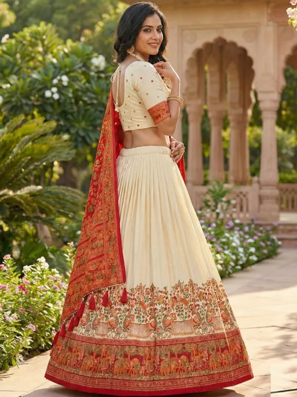 Tussar_Silk_Patola_Print_Trendy_Lehenga_Choli_in_White
