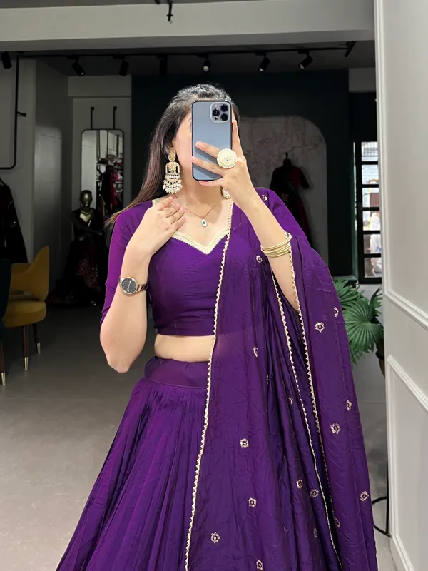 Chanderi_Dark_Purple_Festival_Wear_Weaving_Readymade_Lehenga_Choli