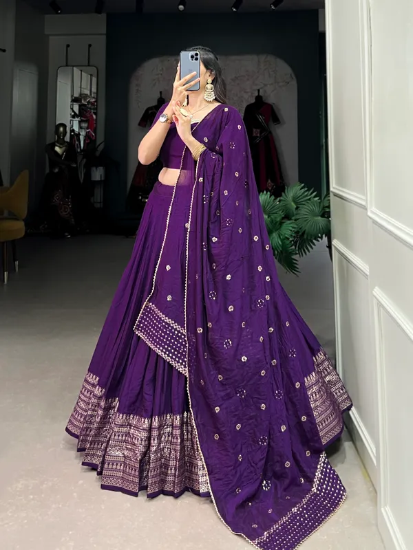 Chanderi_Dark_Purple_Festival_Wear_Weaving_Readymade_Lehenga_Choli