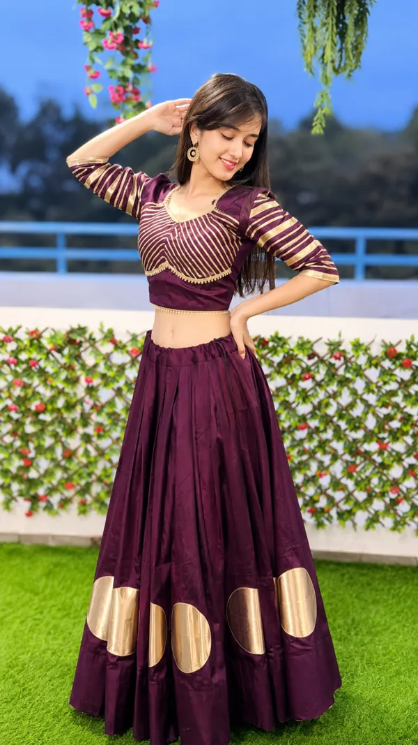 Pure_Roman_Cotton_Fabric_with_Gota_Lehenga_Choli_For_Navratri