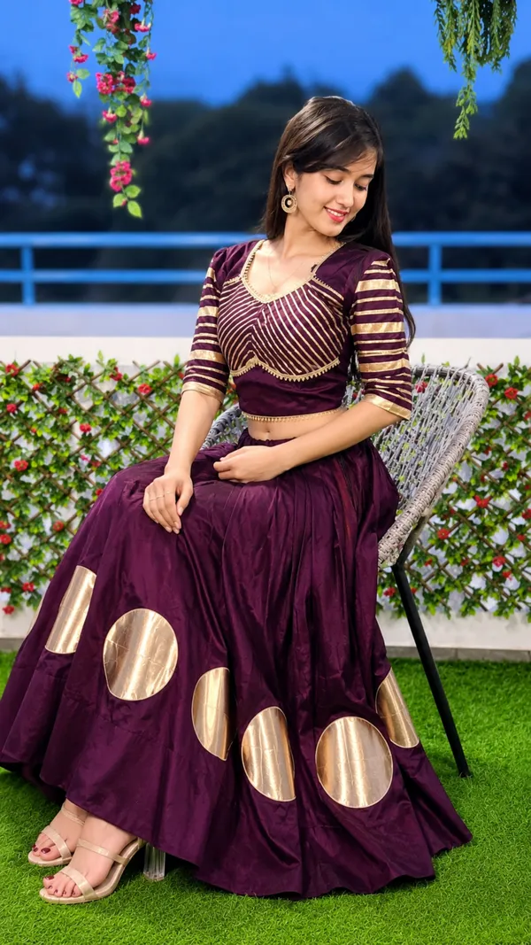Pure_Roman_Cotton_Fabric_with_Gota_Lehenga_Choli_For_Navratri