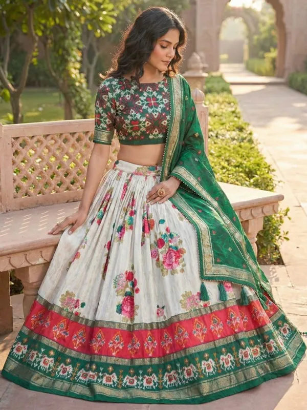 Navratri_Special_Green_Color_Patola_Print_Lehenga_Choli