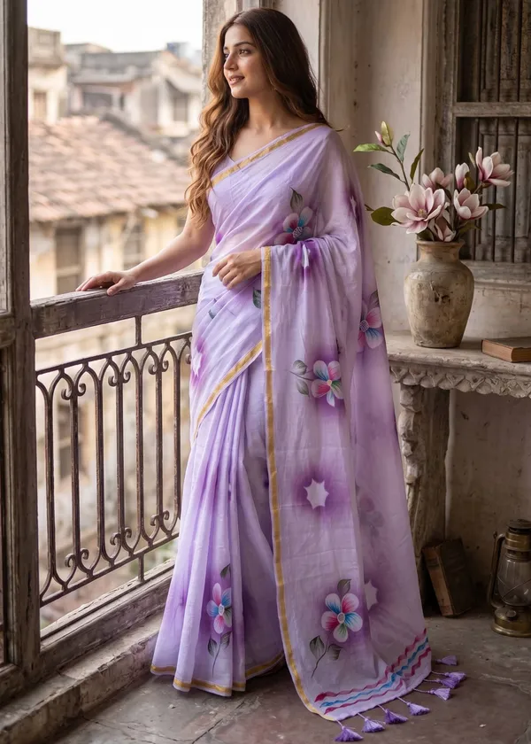 Traditional_3d_Effect_Hand_Paint_Spry_Full_sarees_Nechral_Clour_Dye_Sarees_With_Tusalls