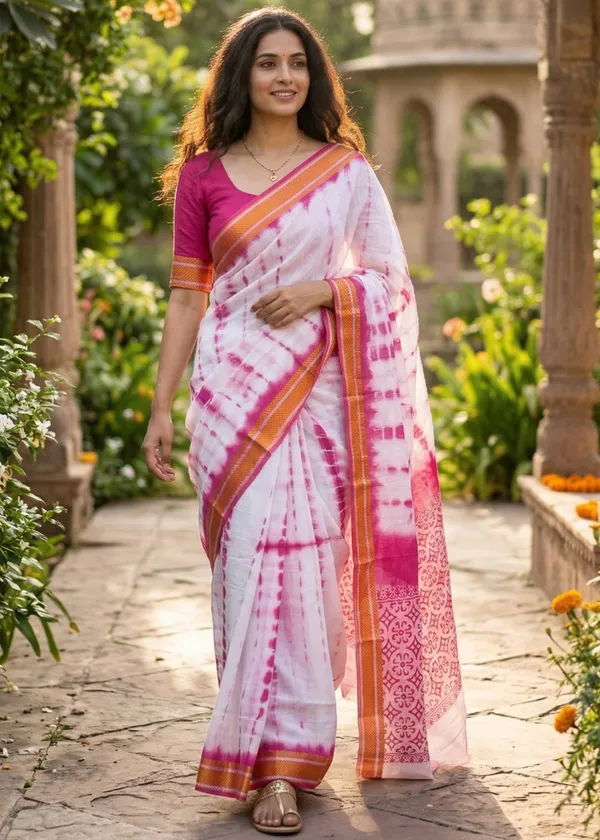Pure_Mul_Cotton_With_Wining_Bodar_Original_Tie_And_Dye_Saree_With_Hand_Block_pallu