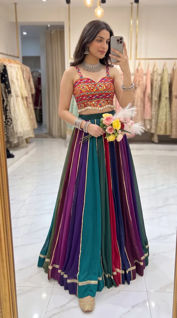 Multi-Color_Georgette_Lehenga_with_Gota_Patti_Border_For_Navratri_Collection