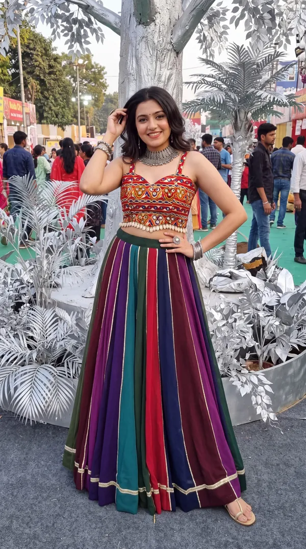 Multi-Color_Georgette_Lehenga_with_Gota_Patti_Border_For_Navratri_Collection