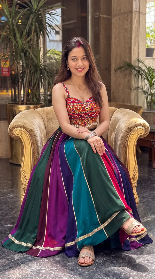 Multi-Color_Georgette_Lehenga_with_Gota_Patti_Border_For_Navratri_Collection