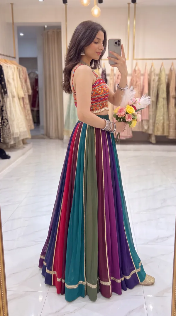 Multi-Color_Georgette_Lehenga_with_Gota_Patti_Border_For_Navratri_Collection