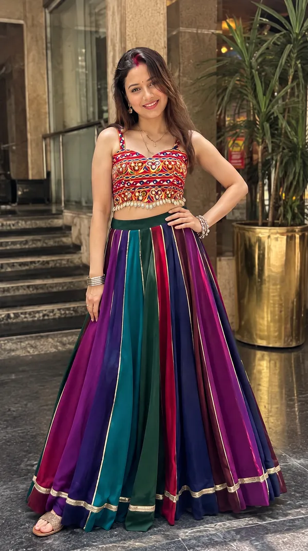 Multi-Color_Georgette_Lehenga_with_Gota_Patti_Border_For_Navratri_Collection