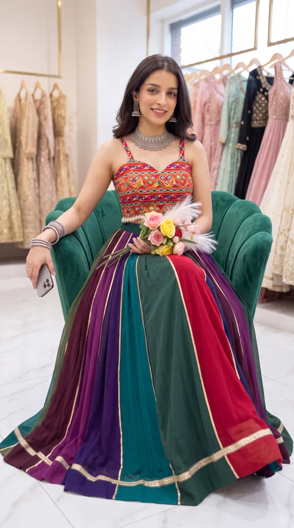 Multi-Color_Georgette_Lehenga_with_Gota_Patti_Border_For_Navratri_Collection