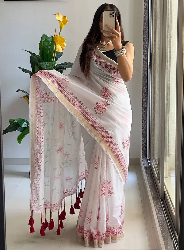 Original_Hand_Block_Red_Natural_Colour_Design_with_White_Colour_With_Fancy_Dimanding_Zari_Bodar
