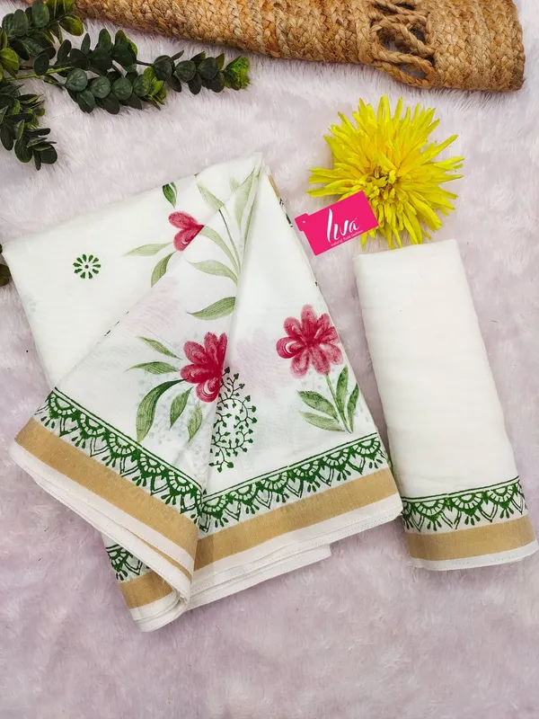 Orignal_Bagru_Hand_Block_With_Hand_Paint_Natural_Colour_Design_with_White_Colour_With_Fancy_Dimanding_Zari_Bodar_Sarees