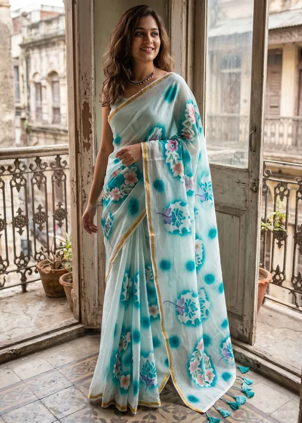 Traditional_3d_Effect_Hand_Paint_Spry_Full_sarees_Nechral_Clour_Dye_Sarees_With_Tusalls