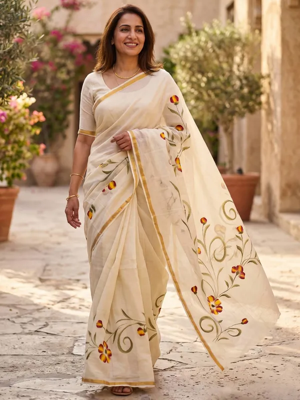 ORIGINAL_HAND_PAINT_NATURAL_COLOUR_SAREES_and_soft_Maslin_Cotton_With_Hevy_Zari_Bodar