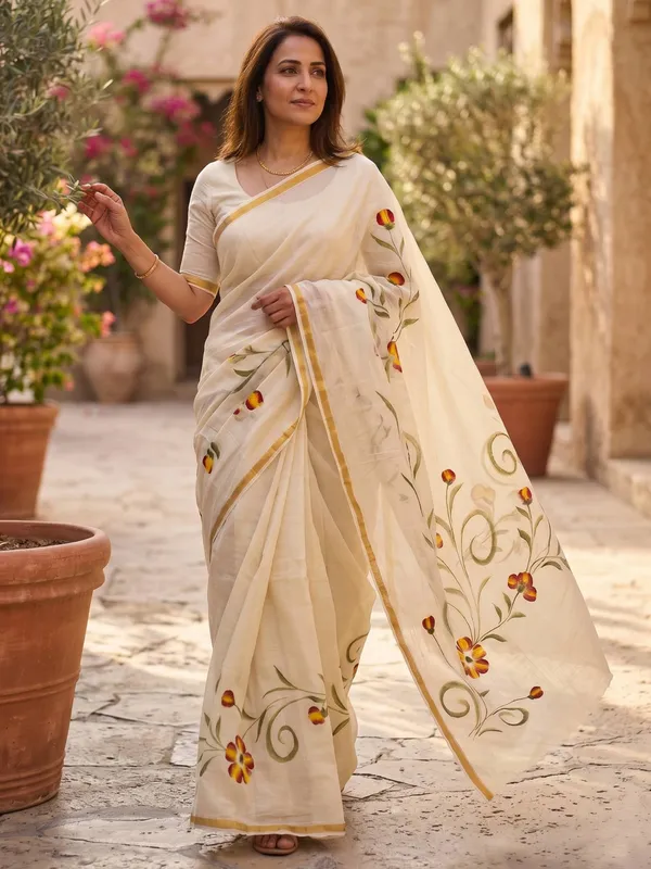 ORIGINAL_HAND_PAINT_NATURAL_COLOUR_SAREES_and_soft_Maslin_Cotton_With_Hevy_Zari_Bodar