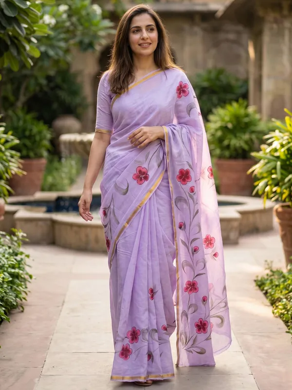ORIGINAL_HAND_PAINT_NATURAL_COLOUR_SAREES_and_soft_Maslin_Cotton_With_Hevy_Zari_Bodar