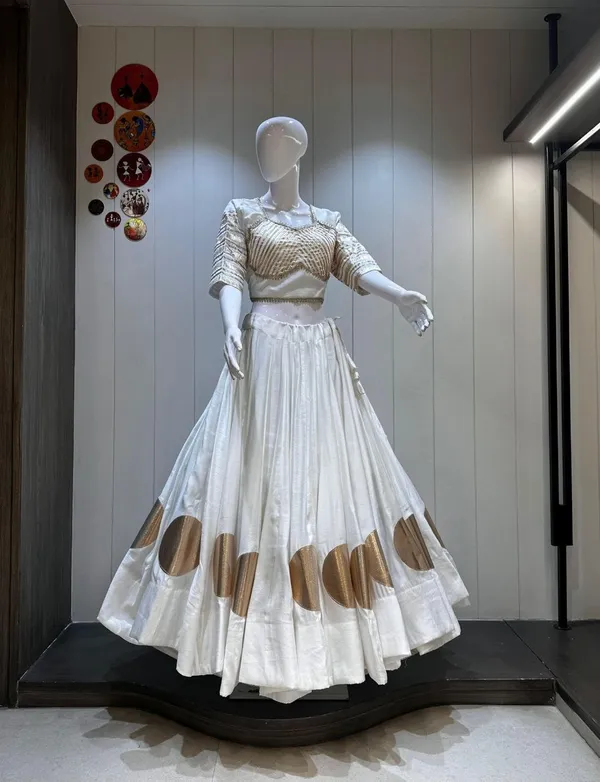 Pure_Roman_Cotton_Fabric_with_Gota_Lehenga_Choli_For_Navratri