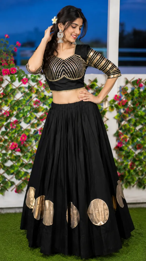 Pure_Roman_Cotton_Fabric_with_Gota_Lehenga_Choli_For_Navratri