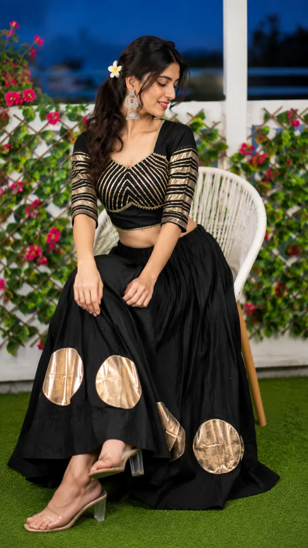 Pure_Roman_Cotton_Fabric_with_Gota_Lehenga_Choli_For_Navratri