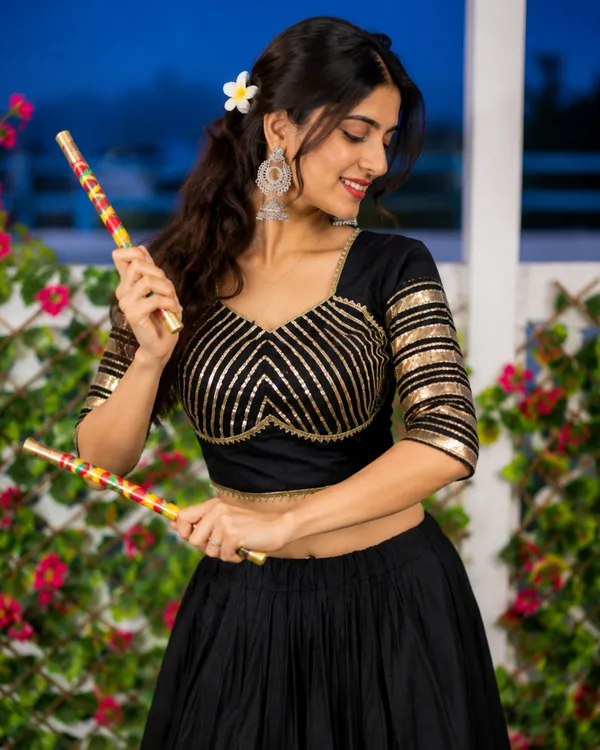 Pure_Roman_Cotton_Fabric_with_Gota_Lehenga_Choli_For_Navratri