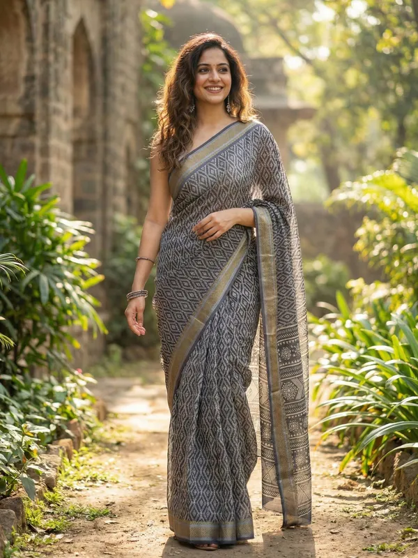 Beutiful_Bagru_Bandhani_Printed_Sarees_With_Blouse_Primum_Mulmul_Cotton_With_Hevy_Zari_Bordar
