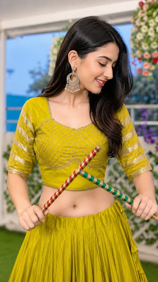 Pure_Roman_Cotton_Fabric_with_Gota_Lehenga_Choli_For_Navratri